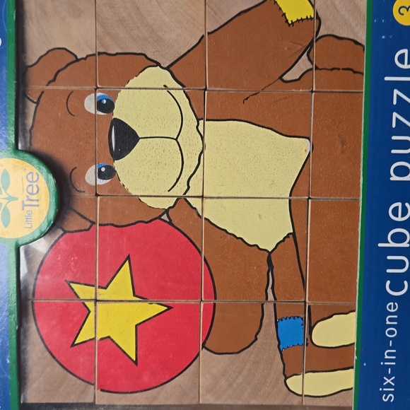 Vintage Six-In-One Natural Wood Cube Puzzle Learning Toy-17 Pieces-One Size - Picture 2 of 4